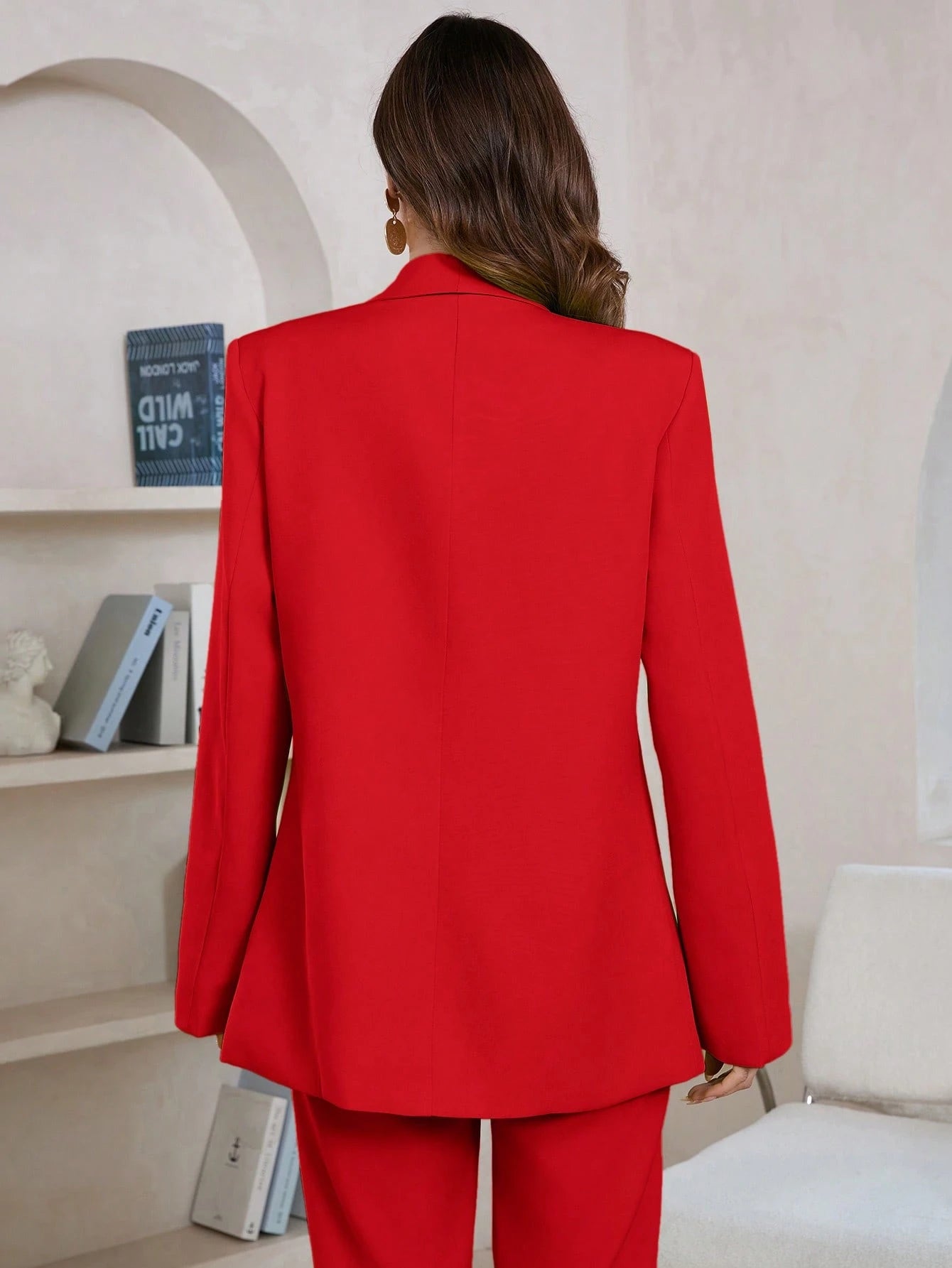 Women's Solid Color Shawl Collar Long Sleeve Pocket Elegant Blazer shein