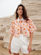 Rosie Random Elegant Daisy Embroidery Hollow Out Shirt shein
