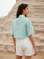 Rosie Random Elegant Daisy Embroidery Hollow Out Shirt shein