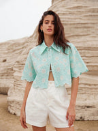 Rosie Random Elegant Daisy Embroidery Hollow Out Shirt shein