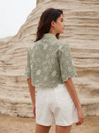 Rosie Random Elegant Daisy Embroidery Hollow Out Shirt shein