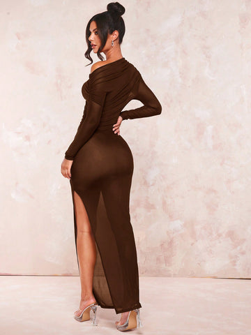 BAE Asymmetrical Neck Bodycon Dress shein