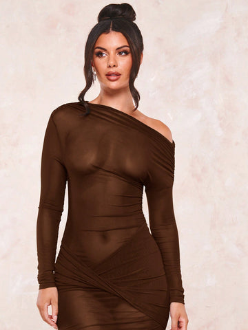 BAE Asymmetrical Neck Bodycon Dress shein