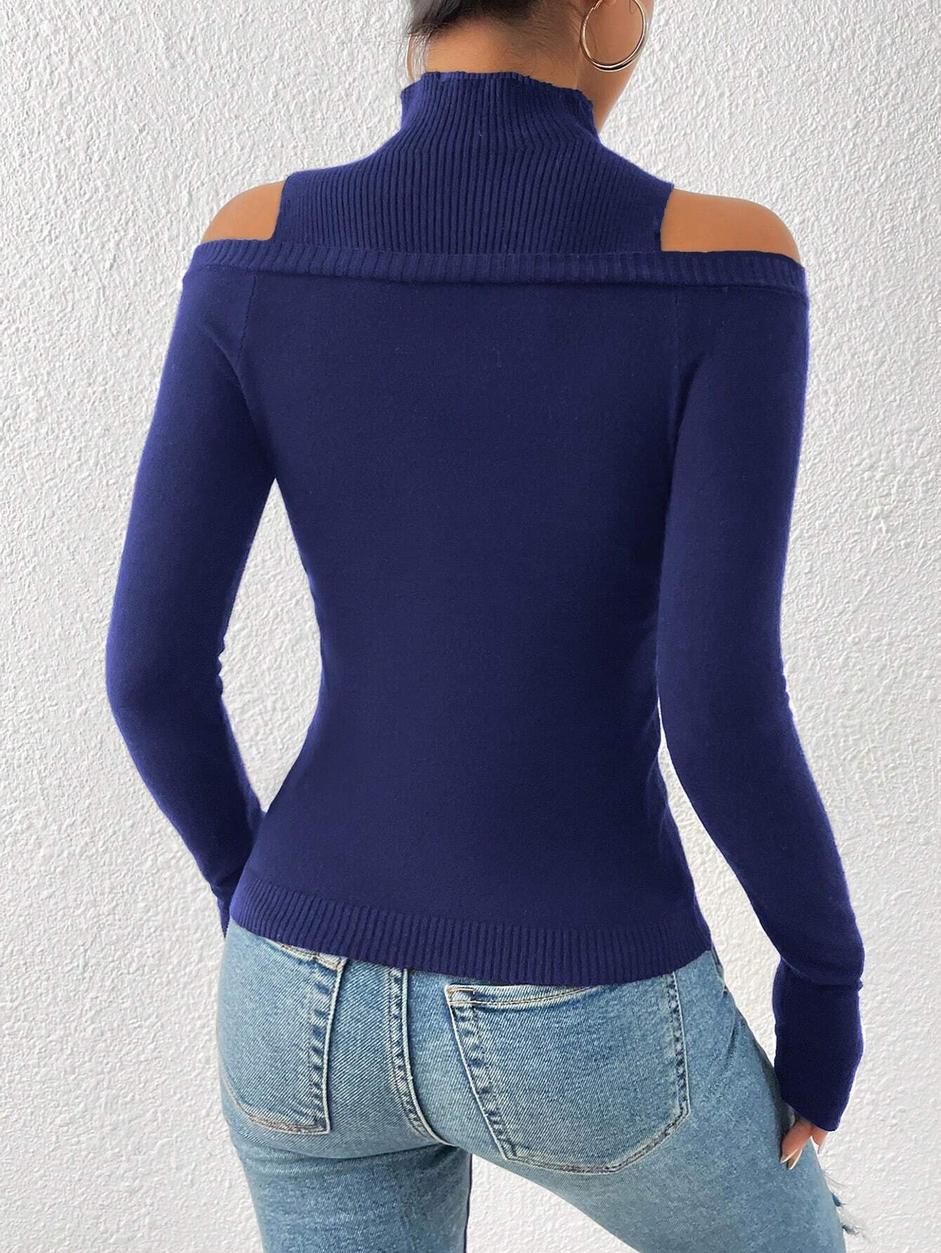 BAE Cold Shoulder Slim Sweater shein