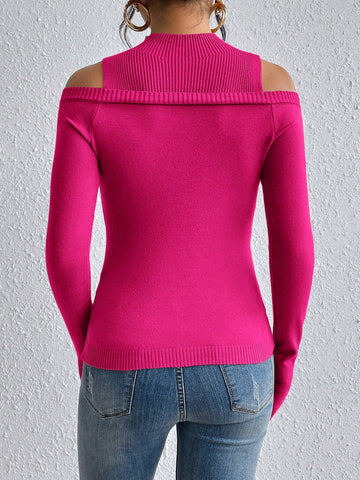 BAE Cold Shoulder Slim Sweater shein