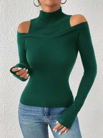 BAE Cold Shoulder Slim Sweater shein