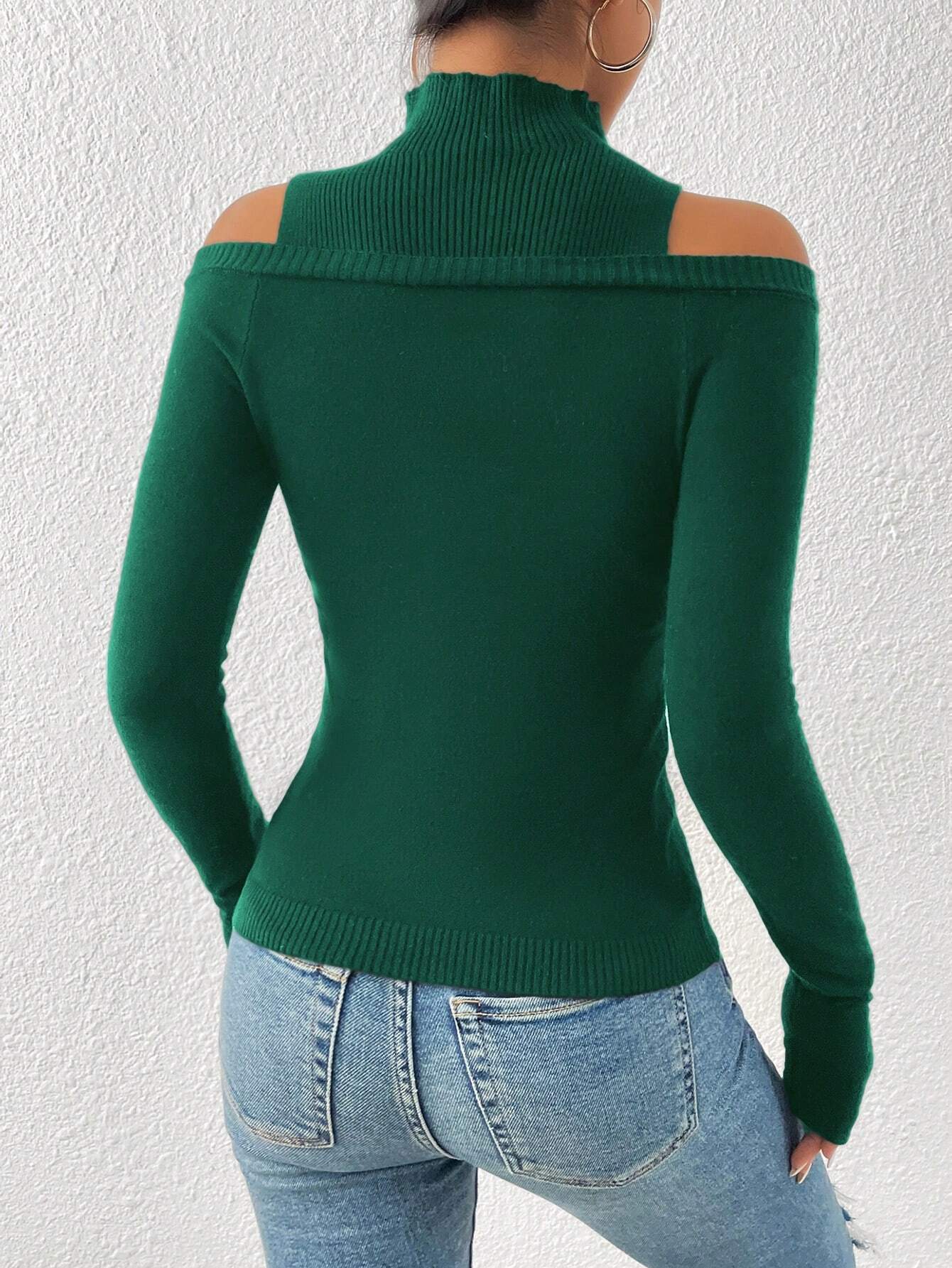 BAE Cold Shoulder Slim Sweater shein