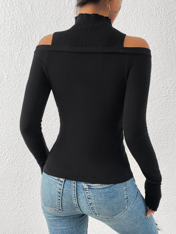 BAE Cold Shoulder Slim Sweater shein