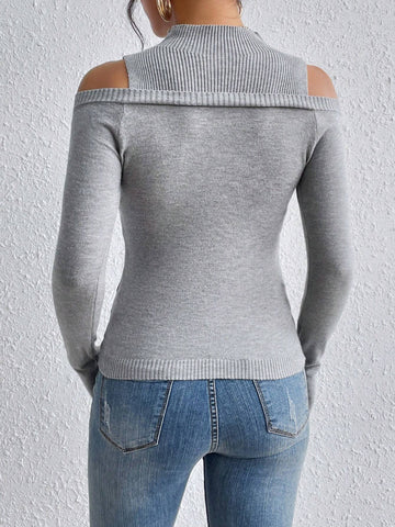 BAE Cold Shoulder Slim Sweater shein