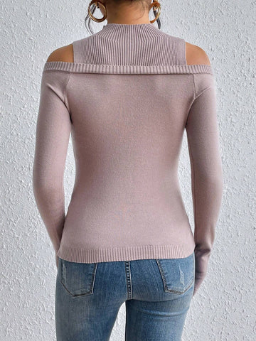 BAE Cold Shoulder Slim Sweater shein