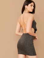 BAE Cowl Neck Backless Glitter Top And Bodycon Skirt Set shein