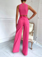 BAE Criss Cross Mock Neck Top & Seam Front Pants shein