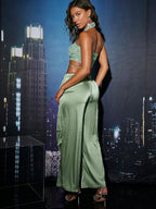 BAE Crisscross Tie Backless Halter Top & Drawstring Waist Pants shein