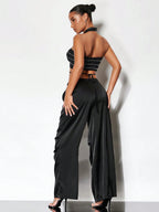 BAE Crisscross Tie Backless Halter Top & Drawstring Waist Pants shein
