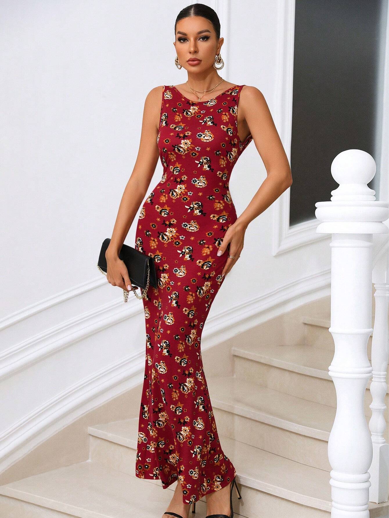 BAE Floral Print Backless Dress shein