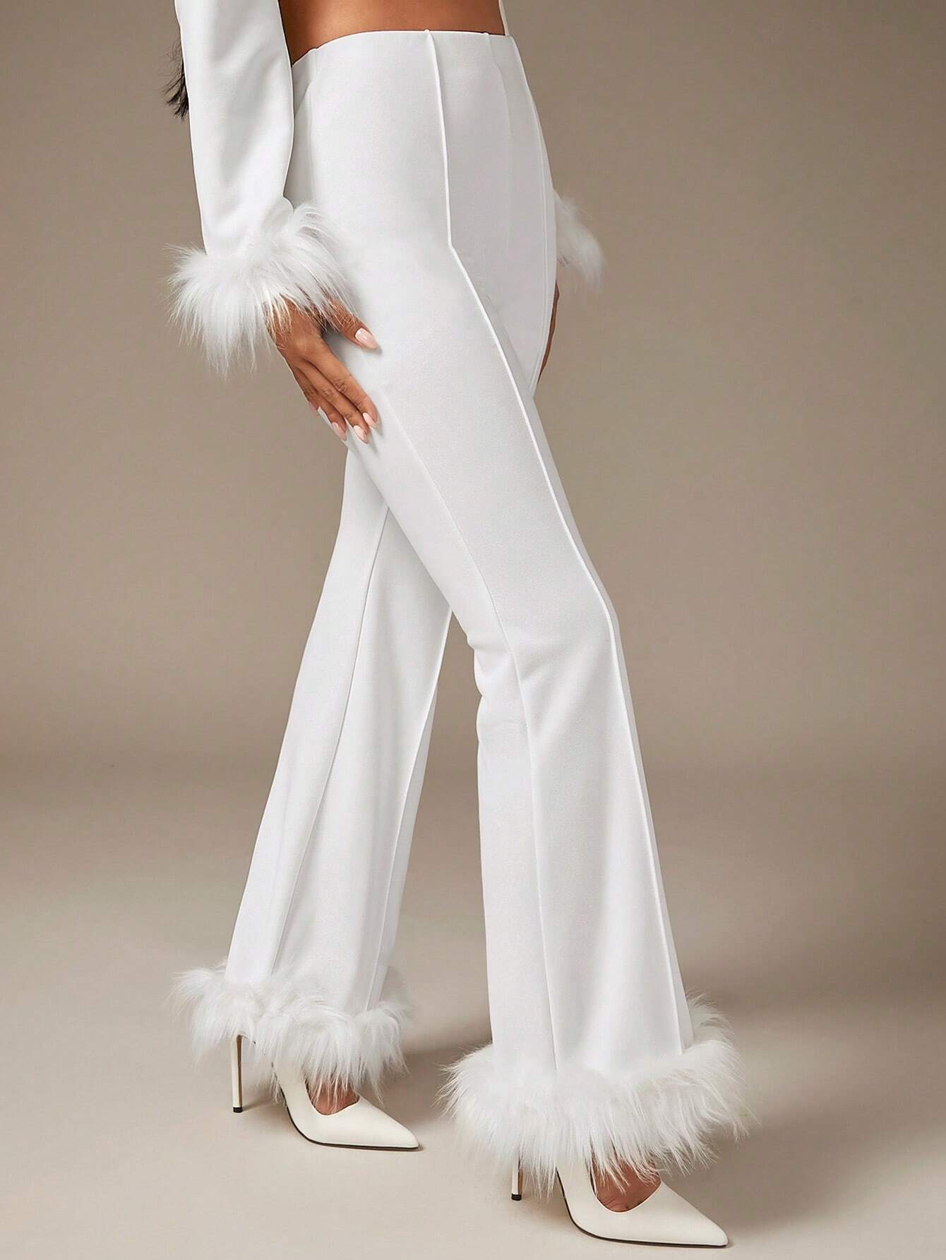 BAE Fuzzy Trim Flare Leg Pants shein