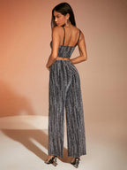 BAE Glitter Crop Cami Top & Wide Leg Pants shein
