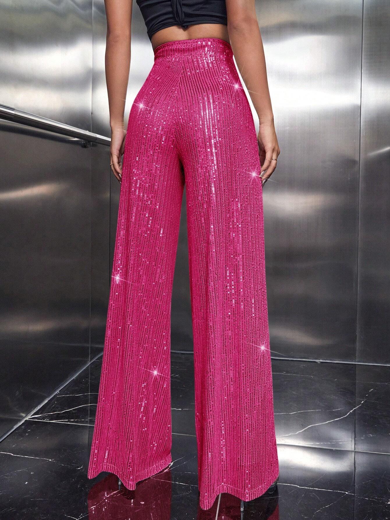 BAE High Waist Sequins Wide Leg Pants shein