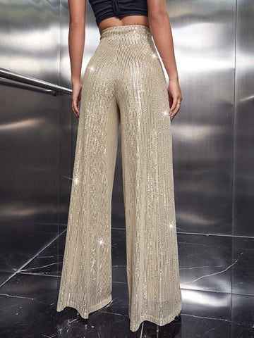 BAE High Waist Sequins Wide Leg Pants shein