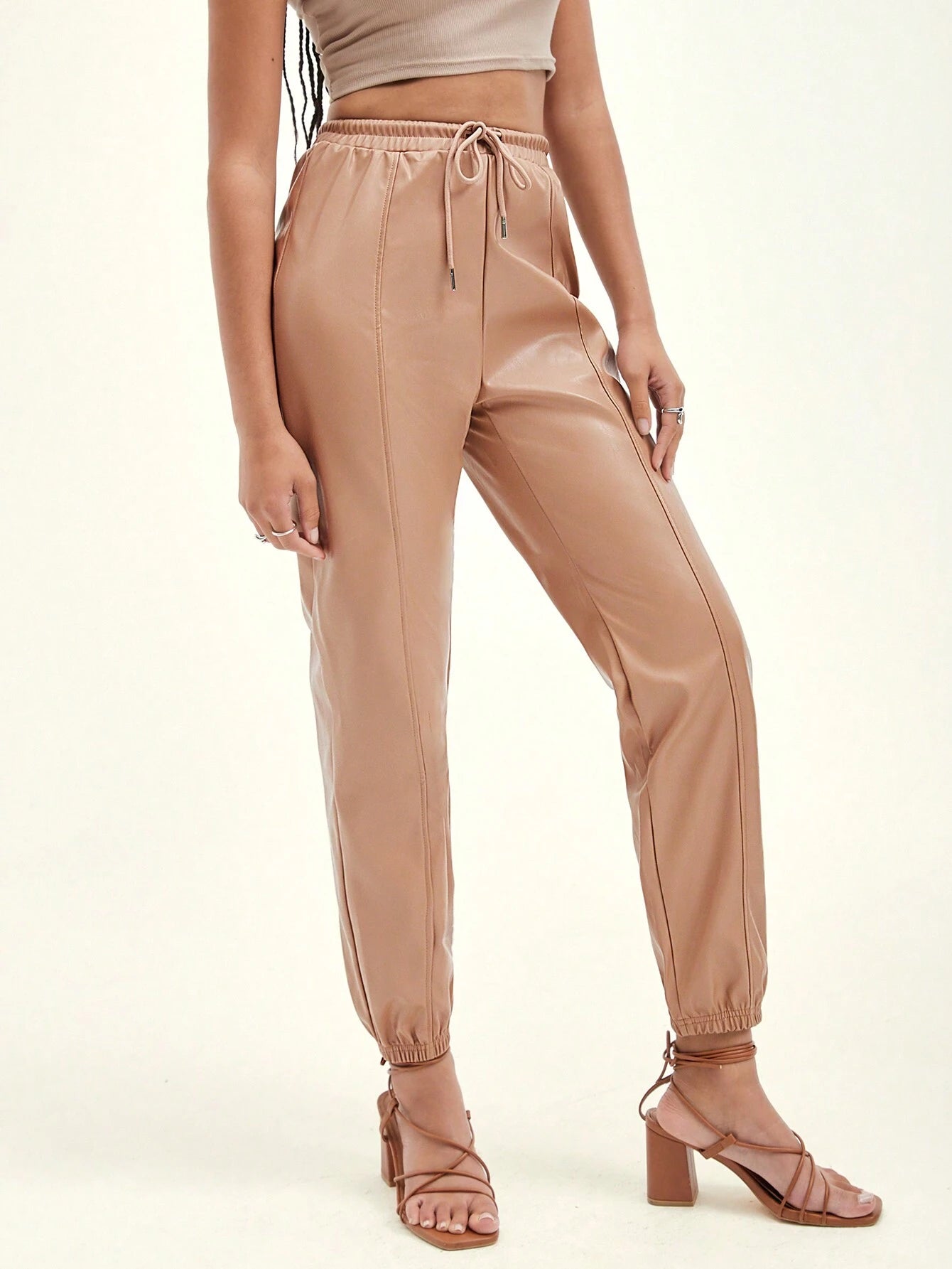 BAE Knot Waist PU Leather Pants shein