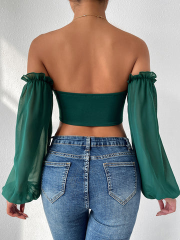 BAE Off Shoulder Frill Trim Asymmetrical Hem Crop Top shein