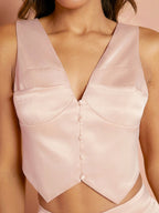 BAE Solid Bow Backless Satin Tank Top & Wide Leg Pants shein