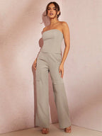BAE Solid Tube Top & Wide Leg Pants shein