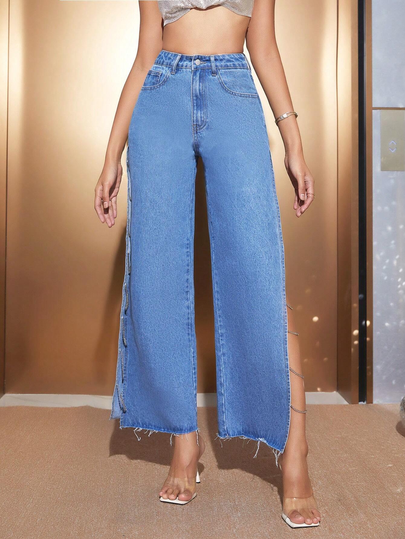 BAE Split Thigh Wide Leg Jeans shein