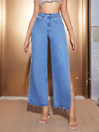 BAE Split Thigh Wide Leg Jeans shein