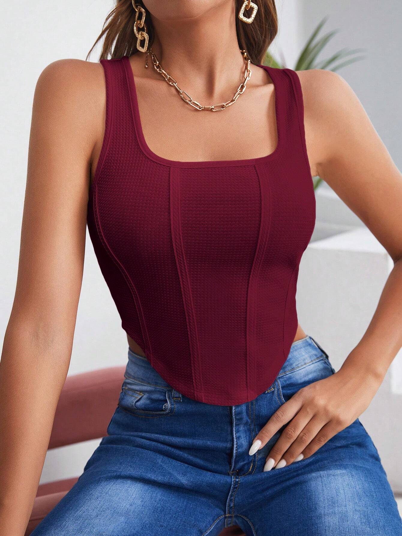 BAE Square Neck Hanky Hem Tank Top shein