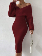 BAE Surplice Neck Batwing Sleeve Sweater & Knit Skirt shein