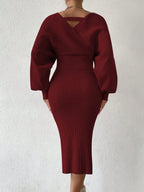BAE Surplice Neck Batwing Sleeve Sweater & Knit Skirt shein
