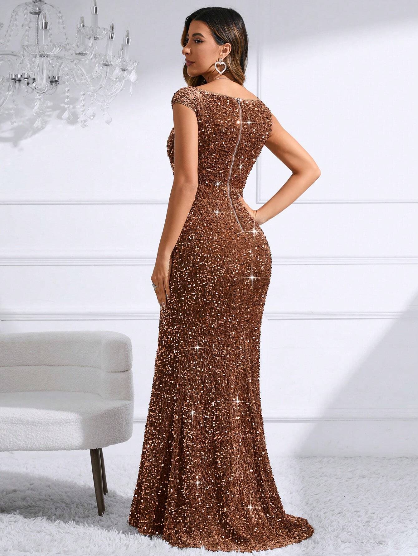 BAE Sweetheart Neck Sequin Dress shein