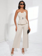 BIZwear Belted Tube Top & Wide Leg Pants shein