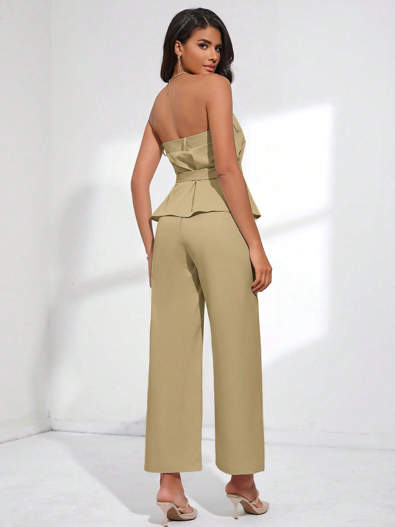 BIZwear Belted Tube Top & Wide Leg Pants shein