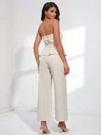 BIZwear Belted Tube Top & Wide Leg Pants shein