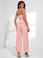 BIZwear Belted Tube Top & Wide Leg Pants shein