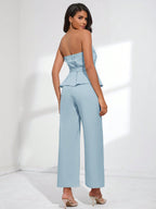 BIZwear Belted Tube Top & Wide Leg Pants shein