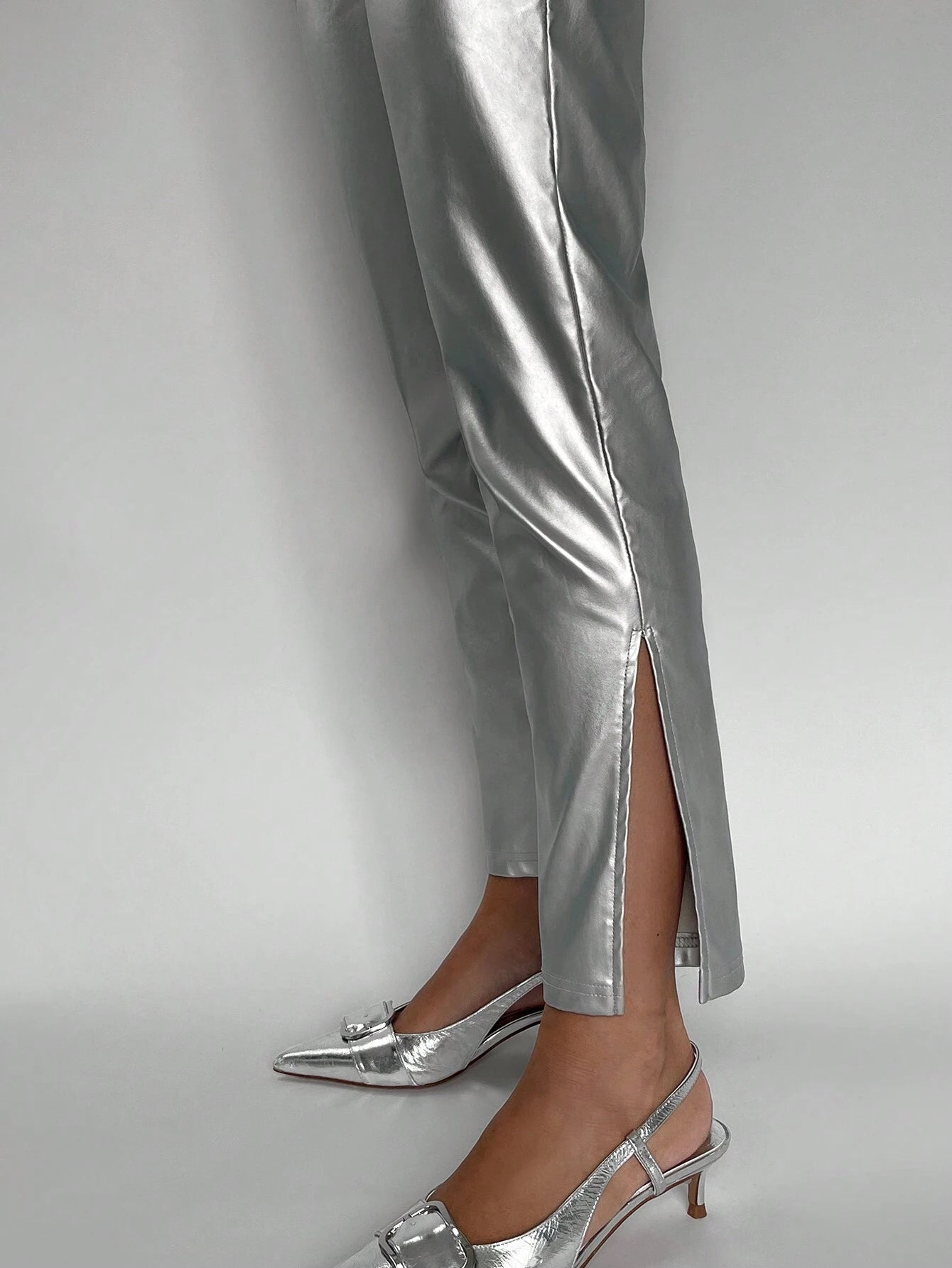 BIZwear High Waist Metallic Pants shein