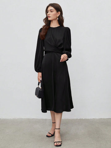 BIZwear Lantern Sleeve A-line Dress shein