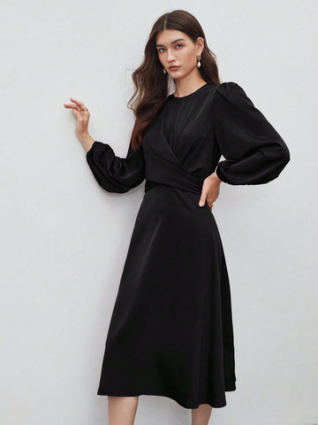 BIZwear Lantern Sleeve A-line Dress shein