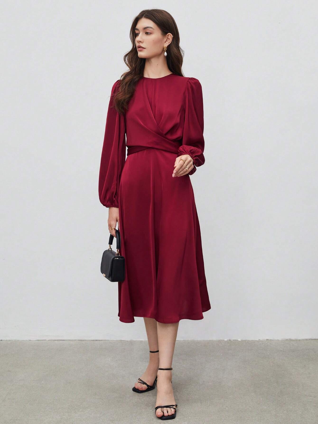 BIZwear Lantern Sleeve A-line Dress shein