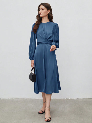 BIZwear Lantern Sleeve A-line Dress shein