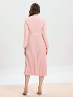 BIZwear Notched Neckline Pleated Hem Buckle Belted Dress shein