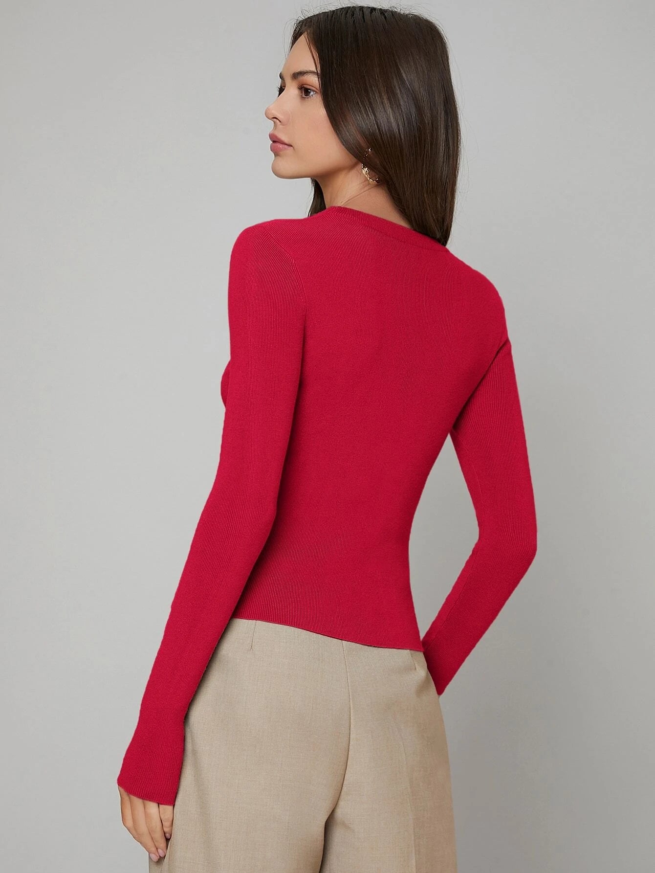 BIZwear Solid Slim Sweater Workwear shein