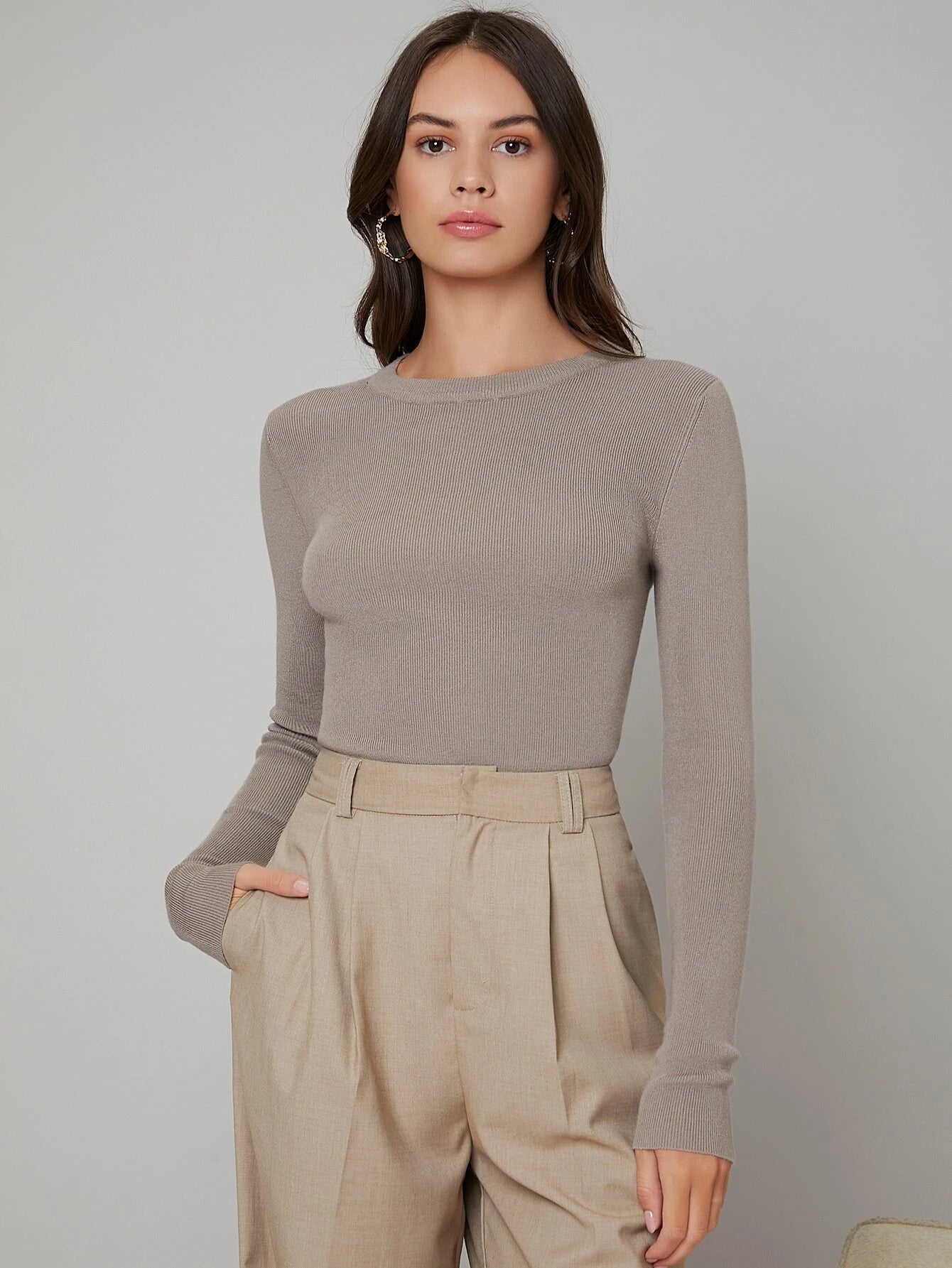 BIZwear Solid Slim Sweater Workwear shein