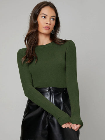 BIZwear Solid Slim Sweater Workwear shein