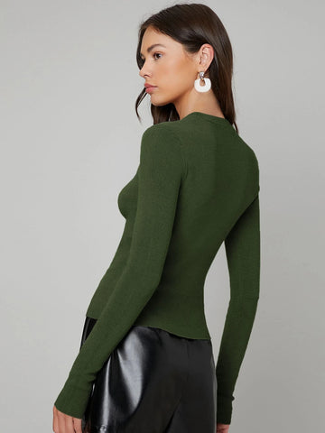 BIZwear Solid Slim Sweater Workwear shein