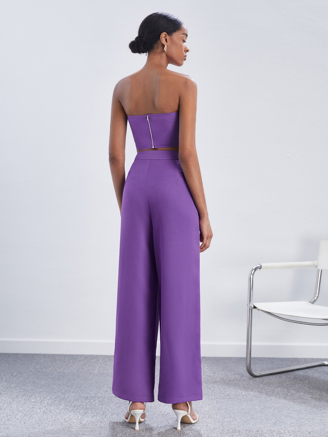 BIZwear Solid Tube Top & Wide Leg Pants Workwear shein