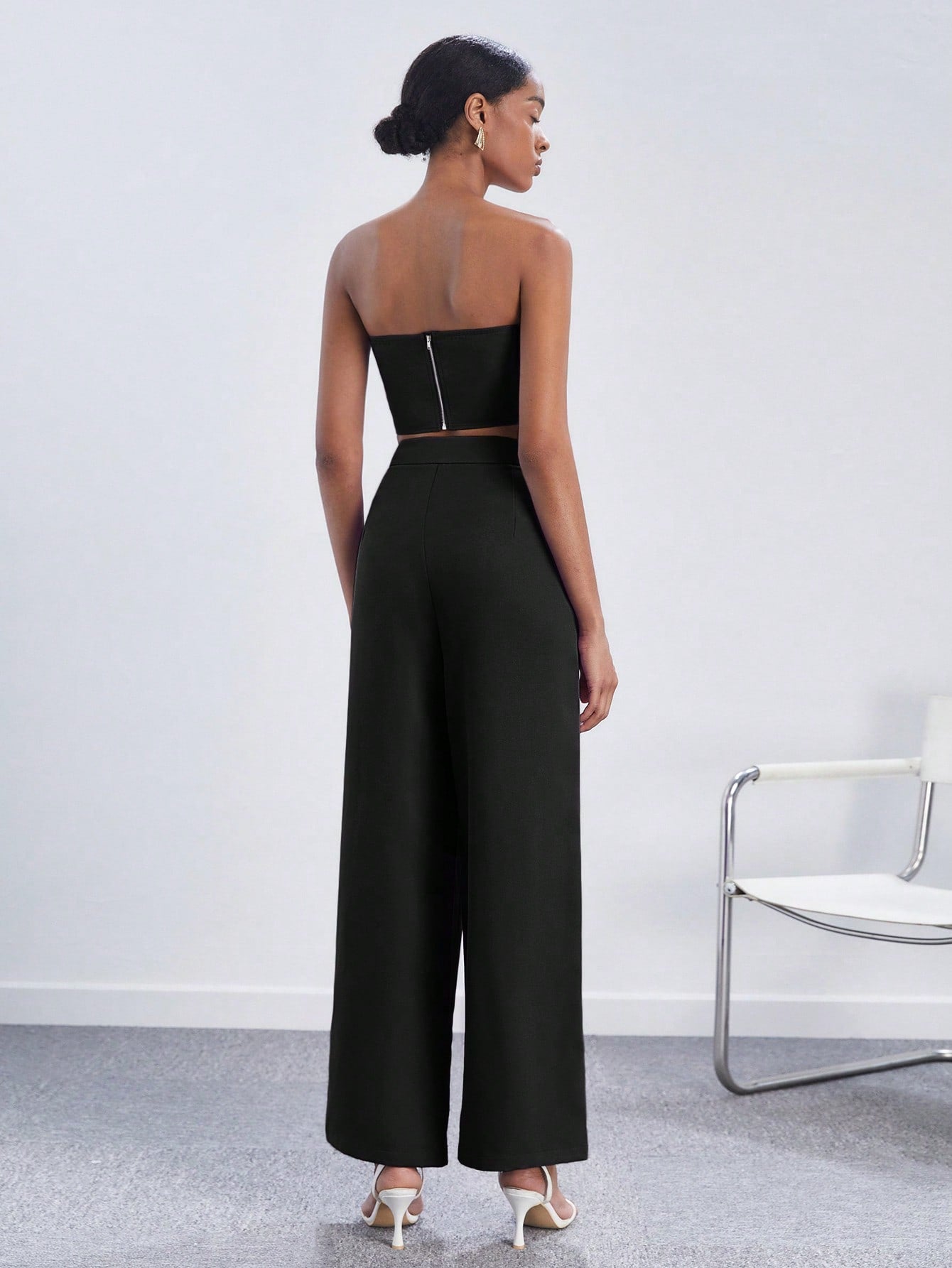 BIZwear Solid Tube Top & Wide Leg Pants Workwear shein